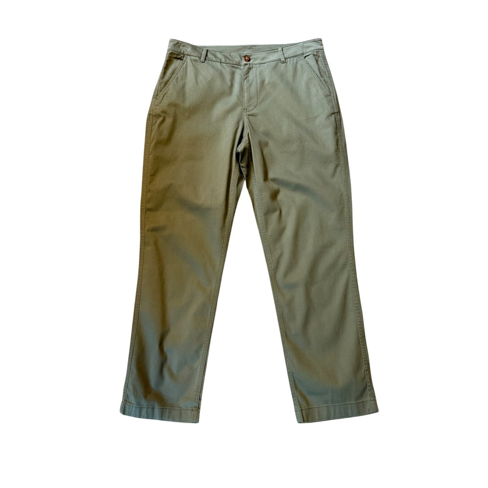 LL Bean Womens 14 Petite Olive Green Chino Pants Straight Leg Stretch 523008